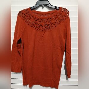 Nwt Rust Orange Crochet Neck Sweater.M